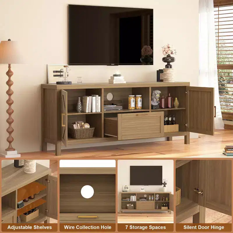 Mueble para TV, centro de entretenimiento estilo rústico para televisores de 65 pulgadas - Consola multimedia con almacenamiento y estantes ajustables