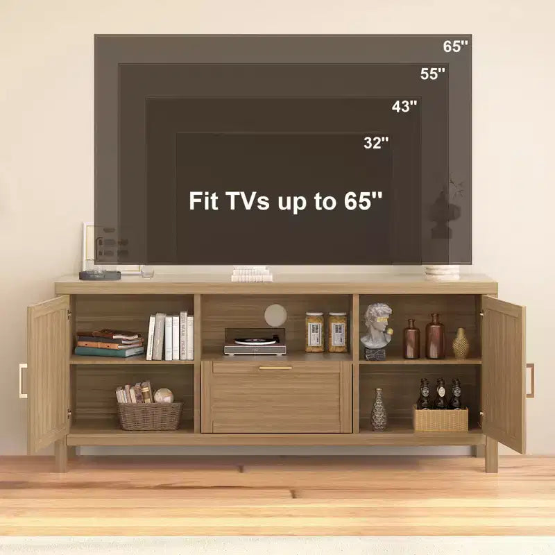 Mueble para TV, centro de entretenimiento estilo rústico para televisores de 65 pulgadas - Consola multimedia con almacenamiento y estantes ajustables