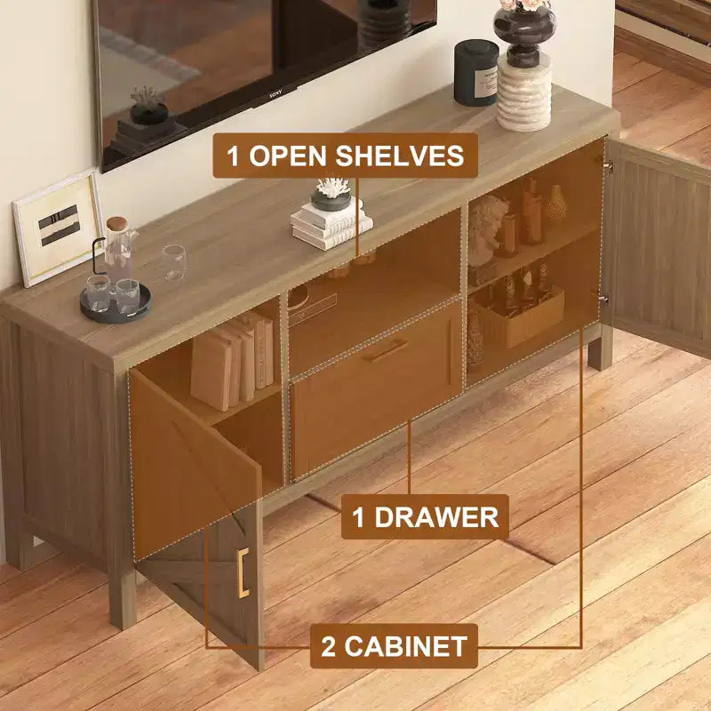 Mueble para TV, centro de entretenimiento estilo rústico para televisores de 65 pulgadas - Consola multimedia con almacenamiento y estantes ajustables