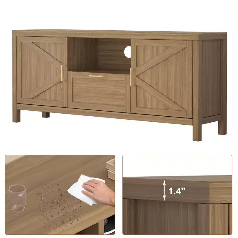 Mueble para TV, centro de entretenimiento estilo rústico para televisores de 65 pulgadas - Consola multimedia con almacenamiento y estantes ajustables