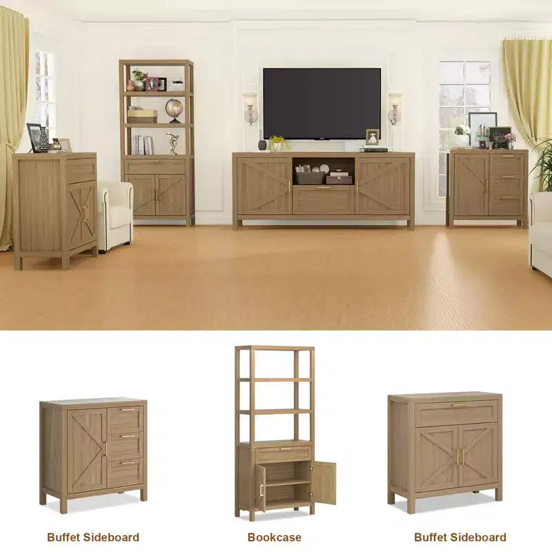 Mueble para TV, centro de entretenimiento estilo rústico para televisores de 65 pulgadas - Consola multimedia con almacenamiento y estantes ajustables