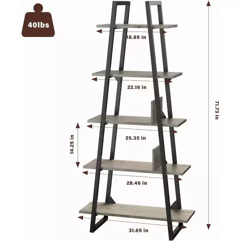 Estantería de 5 niveles, estantería industrial alta de 71 pulgadas, estantería grande tipo etagere, estantería abierta independiente y ancha, estantería moderna para sala de estar