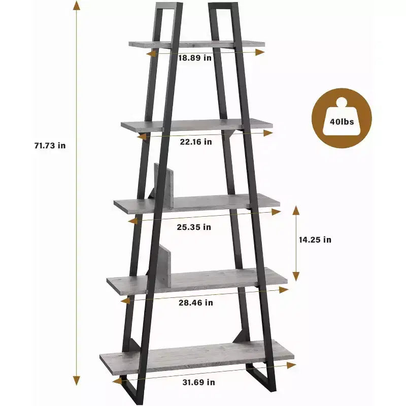 Estantería de 5 niveles, estantería industrial alta de 71 pulgadas, estantería grande tipo etagere, estantería abierta independiente y ancha, estantería moderna para sala de estar