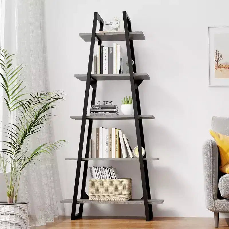 Estantería de 5 niveles, estantería industrial alta de 71 pulgadas, estantería grande tipo etagere, estantería abierta independiente y ancha, estantería moderna para sala de estar