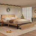 Acekool Full Size Platform Bed Frame with Rattan Headboard, 2 Drawers, Strong Wood Slats, Quiet Design, No Box Spring Needed