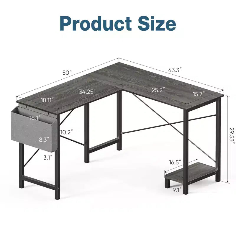 Escritorio de computadora en forma de L, 50 pulgadas, con estantes reversibles y bolsa lateral, mesa de estudio para juegos, escritura para oficina en casa, dormitorio