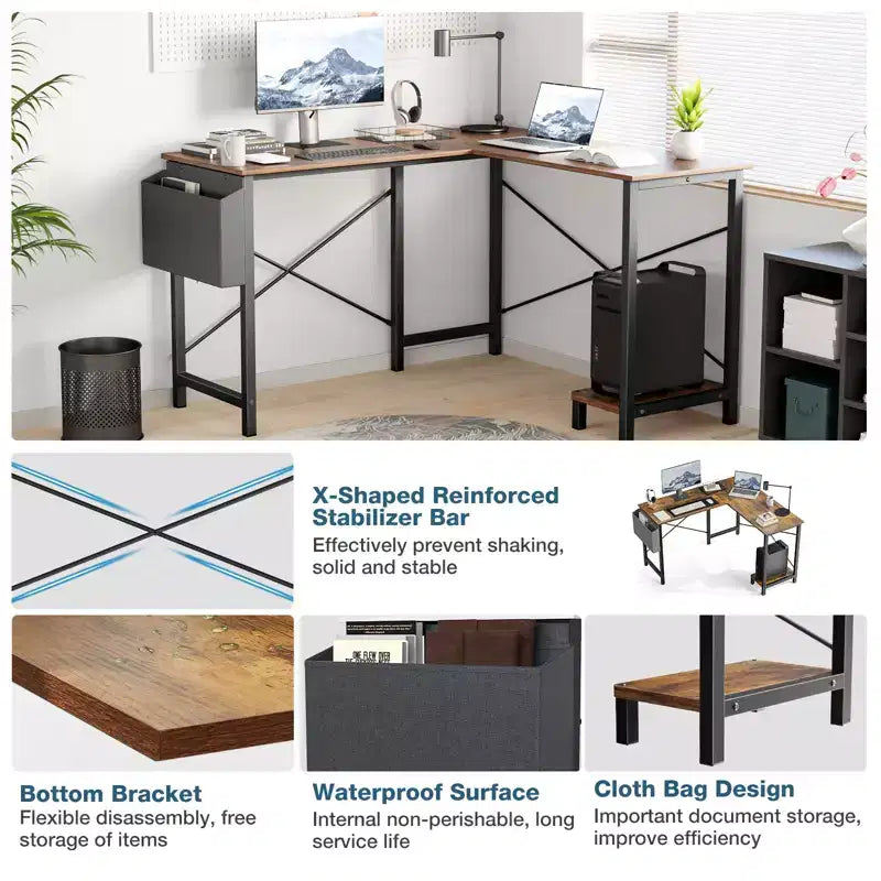 Escritorio de computadora en forma de L, 50 pulgadas, con estantes reversibles y bolsa lateral, mesa de estudio para juegos, escritura para oficina en casa, dormitorio
