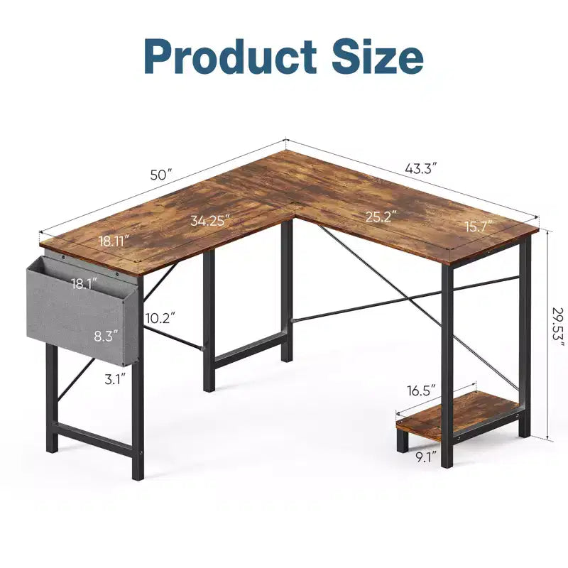 Escritorio de computadora en forma de L, 50 pulgadas, con estantes reversibles y bolsa lateral, mesa de estudio para juegos, escritura para oficina en casa, dormitorio