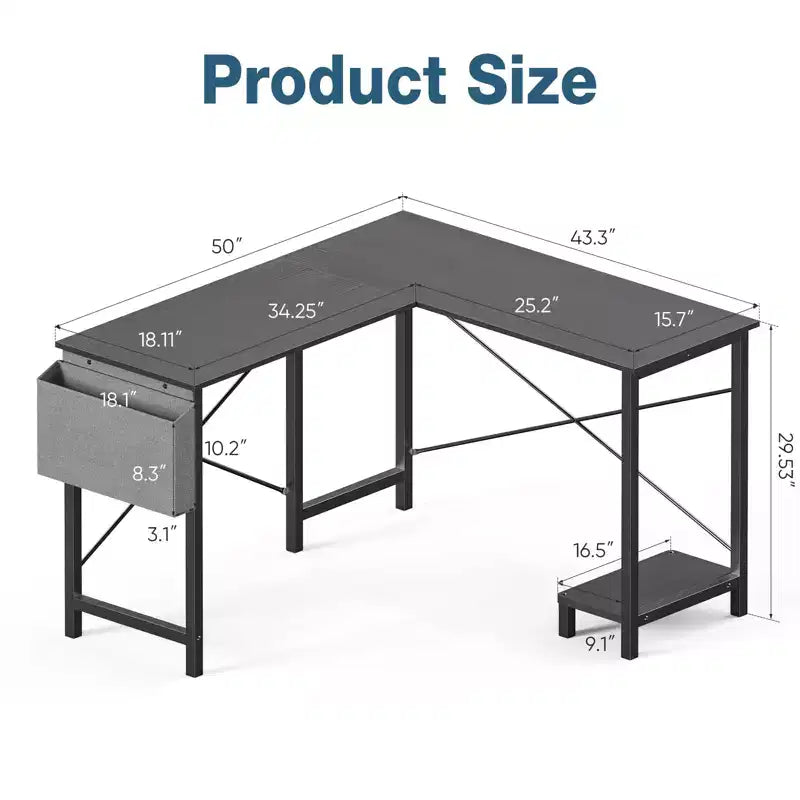 Escritorio de computadora en forma de L, 50 pulgadas, con estantes reversibles y bolsa lateral, mesa de estudio para juegos, escritura para oficina en casa, dormitorio