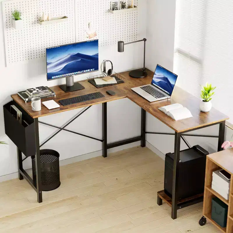 Bestier L Shaped Computer Desk, 50 inch L Shaped Desk with Reversible Shelves and Side Bag, Gaming Desk Study Writing Table for Home Office Bedroom