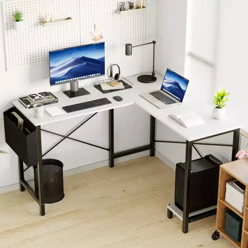 Escritorio de computadora en forma de L, 50 pulgadas, con estantes reversibles y bolsa lateral, mesa de estudio para juegos, escritura para oficina en casa, dormitorio