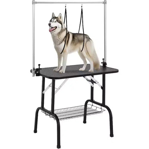 36 Foldable Dog Grooming Table with Adjustable Arms, Noose & Mesh Tray, 330LBS Static, for Small and Large Dogs