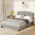 Base de cama Queen, tapizada en lino con plataforma y soporte de listones de madera