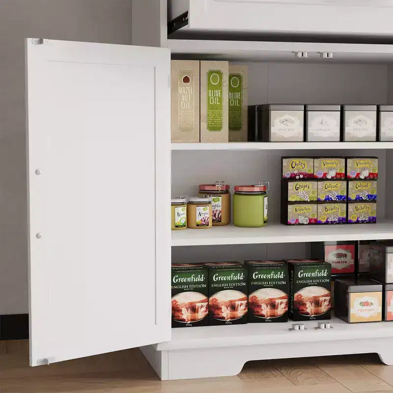 Mueble de Almacenamiento de Cocina Blanco, con un Cajón, Estantes Ajustables, Estantes en la Puerta, Armario Estrecho Grande para Baño, Aparador de Granja para Comedor