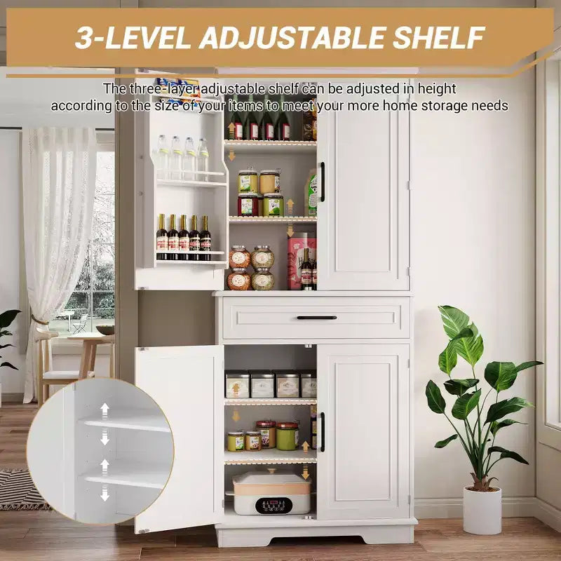 Mueble de Almacenamiento de Cocina Blanco, con un Cajón, Estantes Ajustables, Estantes en la Puerta, Armario Estrecho Grande para Baño, Aparador de Granja para Comedor