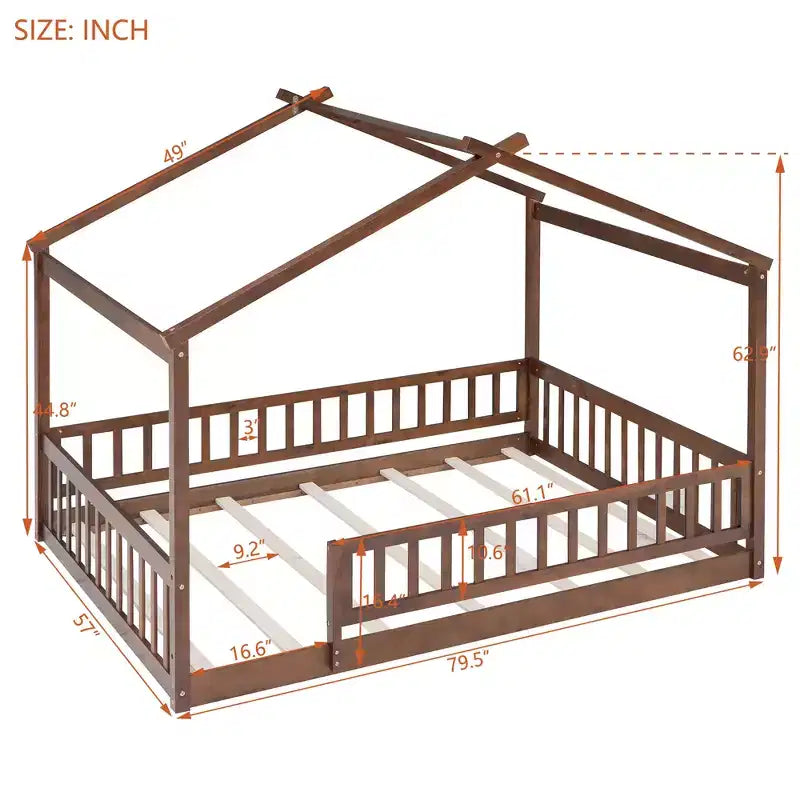 Cama de casa moderna de madera Astrid con valla