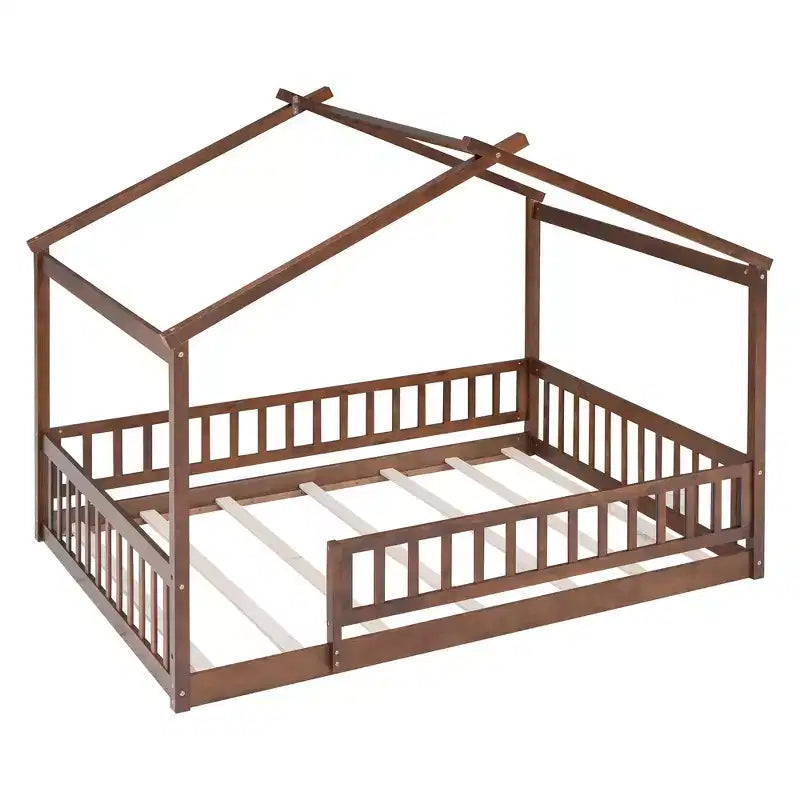 Cama de casa moderna de madera Astrid con valla