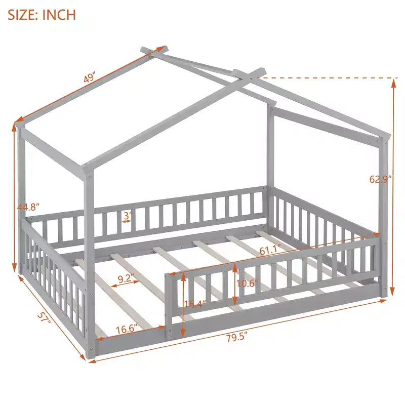 Cama de casa moderna de madera Astrid con valla
