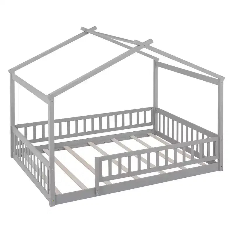 Cama de casa moderna de madera Astrid con valla
