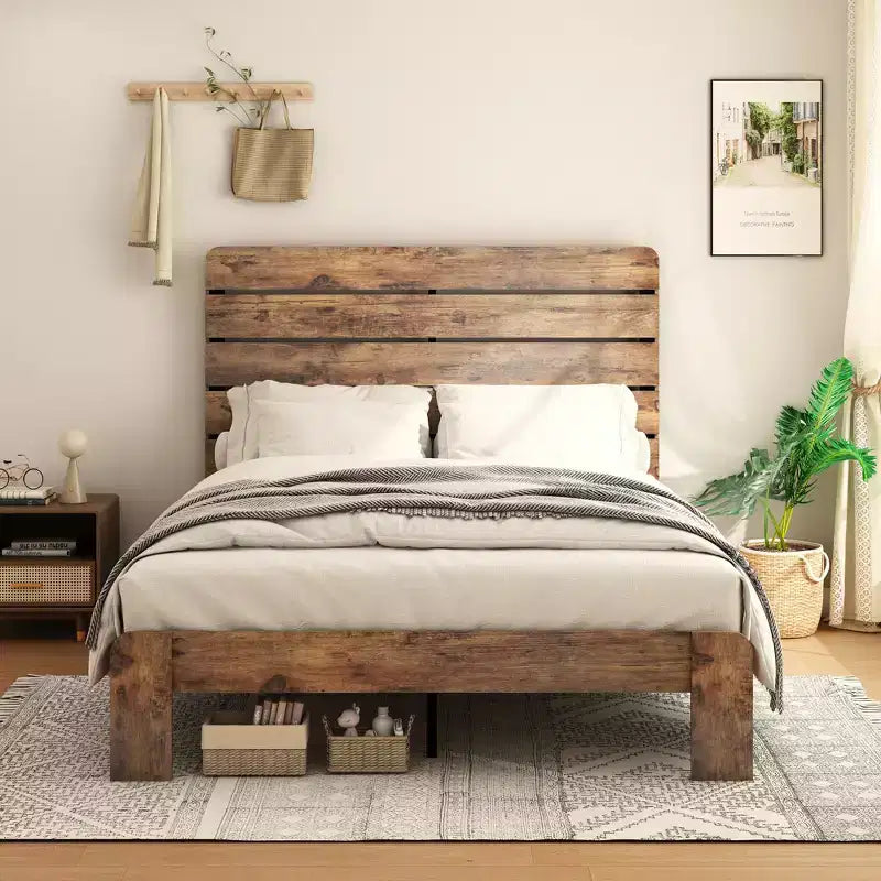 Bed Frame King Size,Wood Platform Bed Frame,Easy Assembly Tool,Noise Free,No Box Spring Needed,Dark Brown