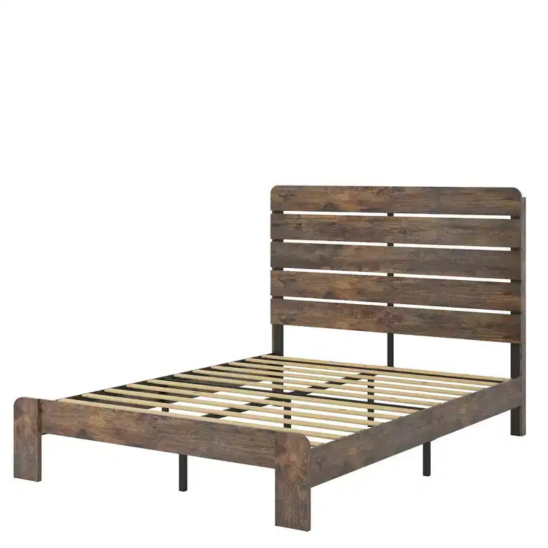 Armazón de cama King Size de madera con plataforma, fácil de montar, sin ruido, no necesita somier, marrón oscuro