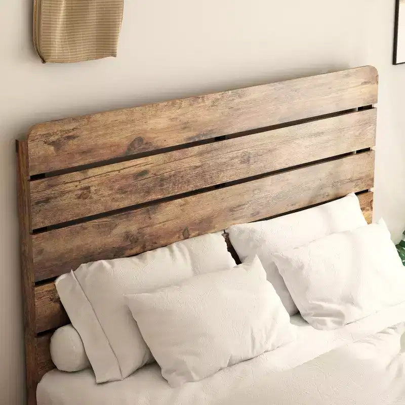 Armazón de cama King Size de madera con plataforma, fácil de montar, sin ruido, no necesita somier, marrón oscuro