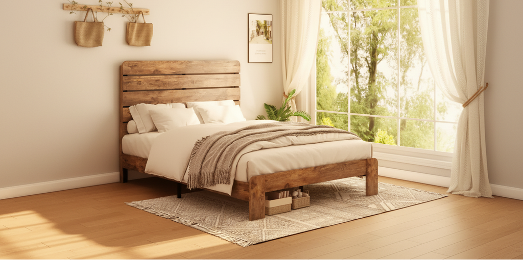 Armazón de cama King Size de madera con plataforma, fácil de montar, sin ruido, no necesita somier, marrón oscuro