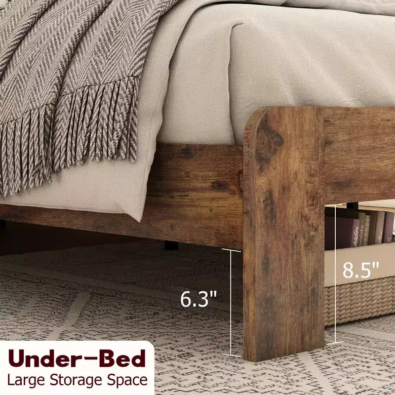 Armazón de cama King Size de madera con plataforma, fácil de montar, sin ruido, no necesita somier, marrón oscuro