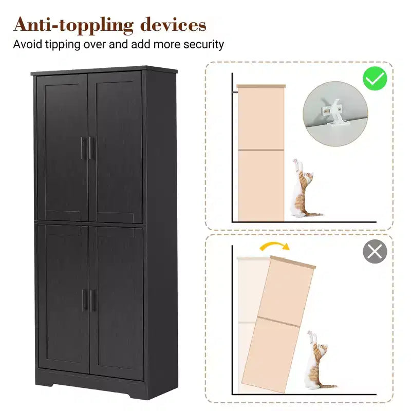 Alacena moderna de 70" - Estantería ajustable con puertas para cocina, baño y sala de estar