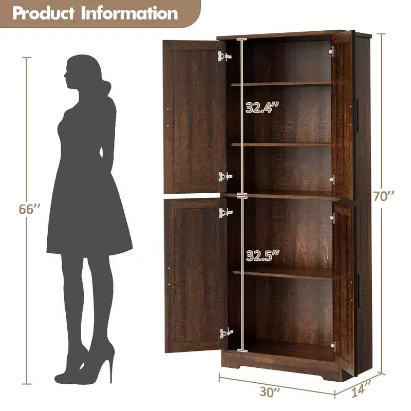 Alacena moderna de 70" - Estantería ajustable con puertas para cocina, baño y sala de estar