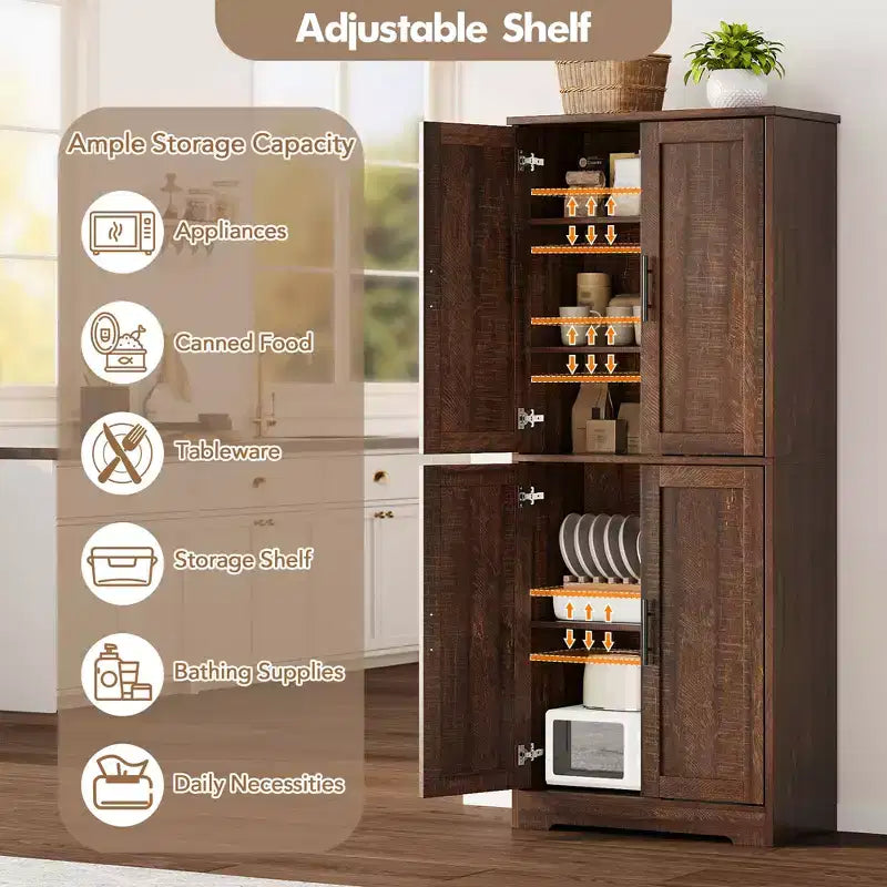 Alacena moderna de 70" - Estantería ajustable con puertas para cocina, baño y sala de estar