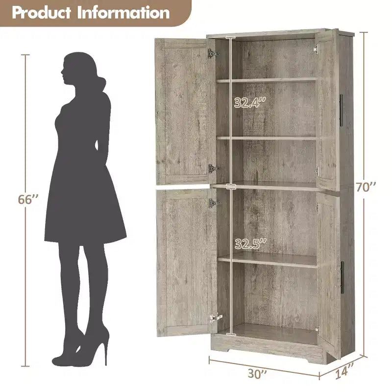 Alacena moderna de 70" - Estantería ajustable con puertas para cocina, baño y sala de estar