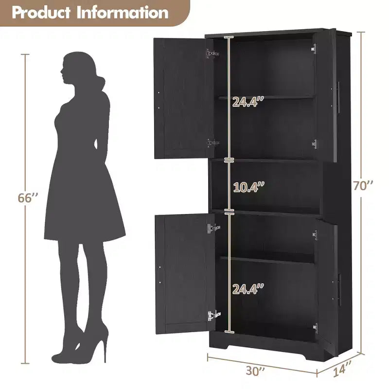 Alacena moderna de 70" - Estantería ajustable con puertas para cocina, baño y sala de estar