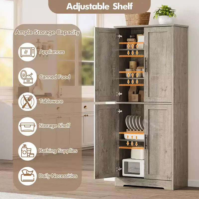 Alacena moderna de 70" - Estantería ajustable con puertas para cocina, baño y sala de estar