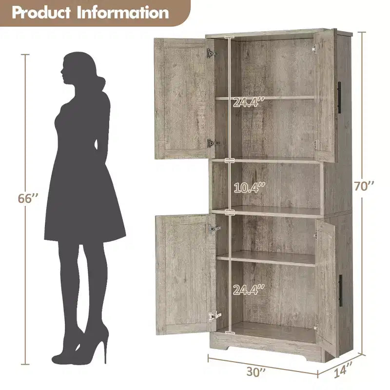 Alacena moderna de 70" - Estantería ajustable con puertas para cocina, baño y sala de estar