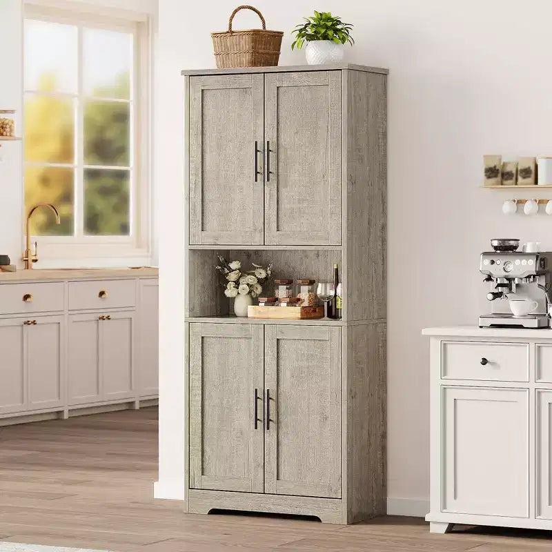 Alacena moderna de 70" - Estantería ajustable con puertas para cocina, baño y sala de estar