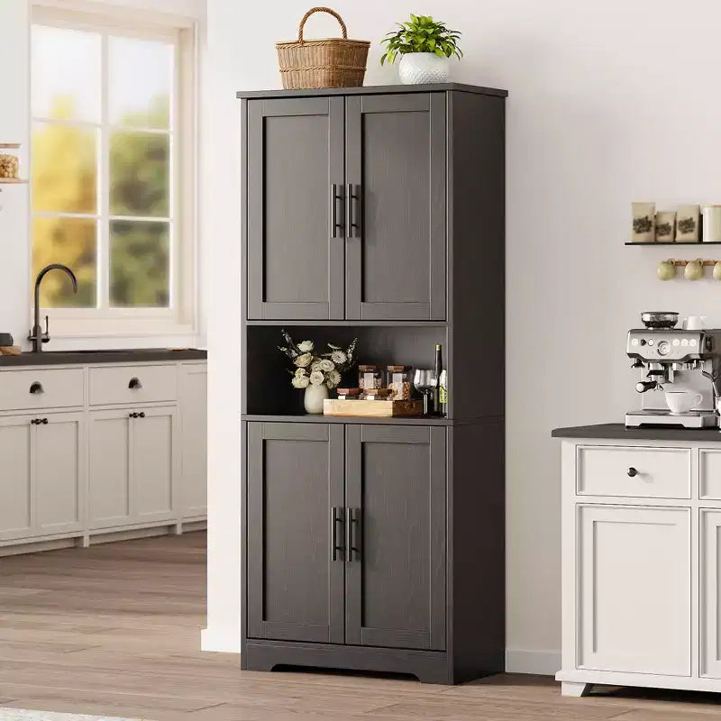 Alacena moderna de 70" - Estantería ajustable con puertas para cocina, baño y sala de estar