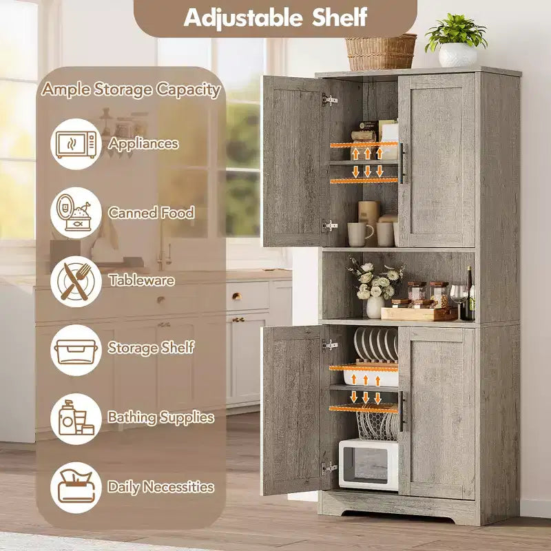 Alacena moderna de 70" - Estantería ajustable con puertas para cocina, baño y sala de estar