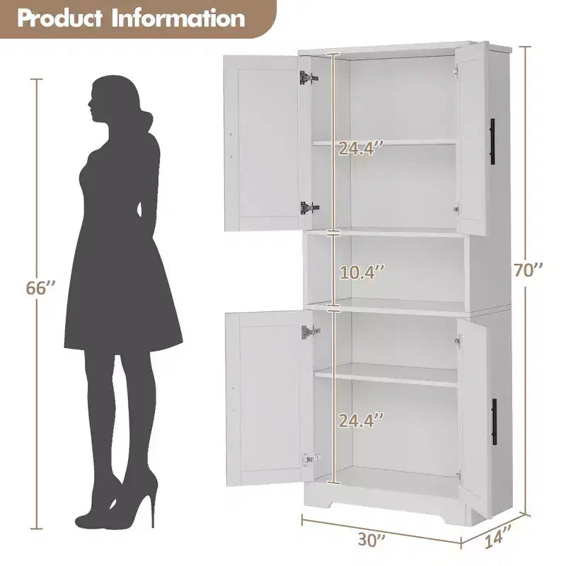 Alacena moderna de 70" - Estantería ajustable con puertas para cocina, baño y sala de estar
