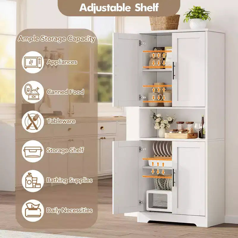 Alacena moderna de 70" - Estantería ajustable con puertas para cocina, baño y sala de estar