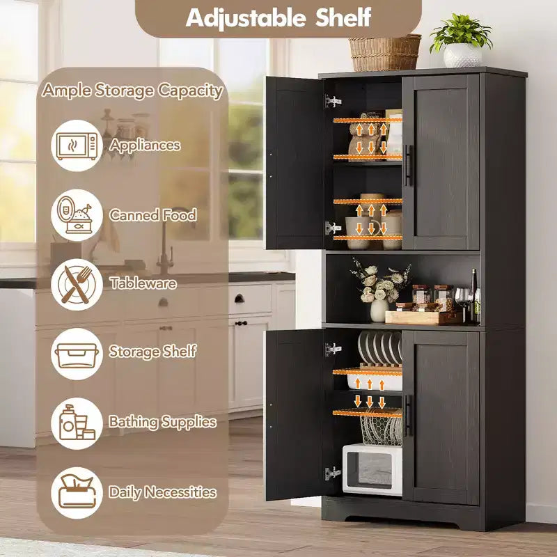 Alacena moderna de 70" - Estantería ajustable con puertas para cocina, baño y sala de estar