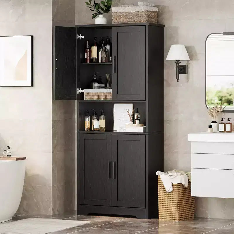 70 Modern Pantry Cabinet - Adjustable Shelf Storage with Doors for Kitchen, Bathroom & Living Room
