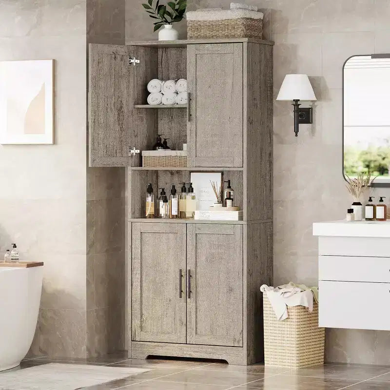 Alacena moderna de 70" - Estantería ajustable con puertas para cocina, baño y sala de estar