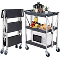 Utility Cart, Rolling Cart - Heavy Duty 3-Shelf Foldable with Wheels, 330 Lbs Capacity, Collapsible Service Cart (Black)