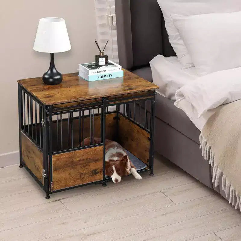 31.4 Mesa Auxiliar/Jaula para Mascotas de Doble Función  Caseta para Mascotas de Madera y Metal con Tapa de Almacenamiento