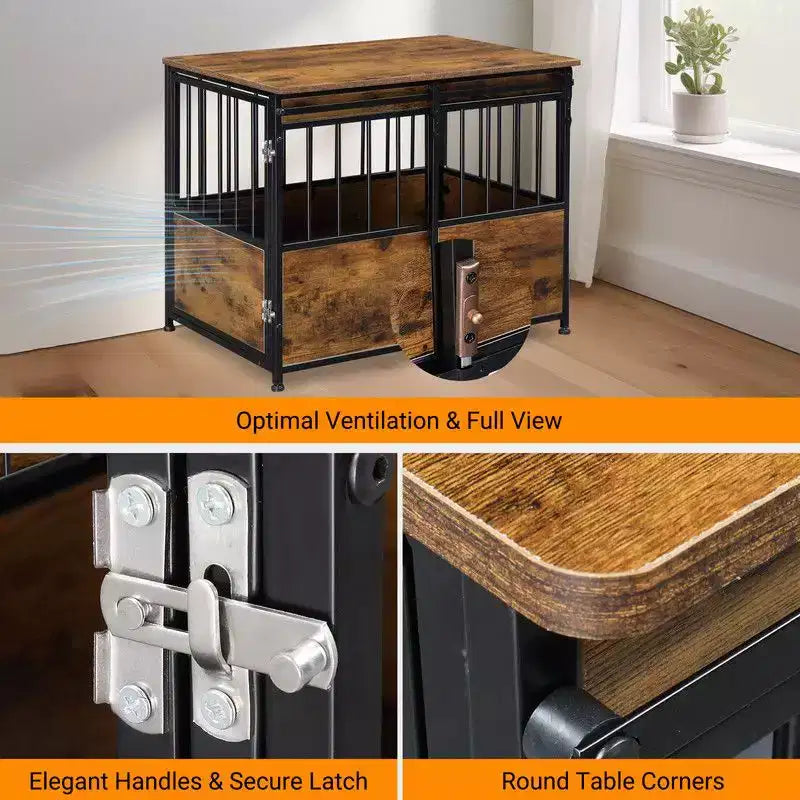 31.4 Mesa Auxiliar/Jaula para Mascotas de Doble Función  Caseta para Mascotas de Madera y Metal con Tapa de Almacenamiento