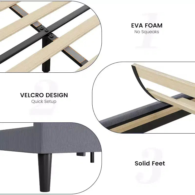 Base de cama King con cabecero alado, cama tipo plataforma tapizada en terciopelo, no necesita somier, soporte de listones de madera, sin ruidos, fácil montaje