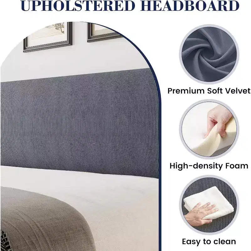 Base de cama King con cabecero alado, cama tipo plataforma tapizada en terciopelo, no necesita somier, soporte de listones de madera, sin ruidos, fácil montaje