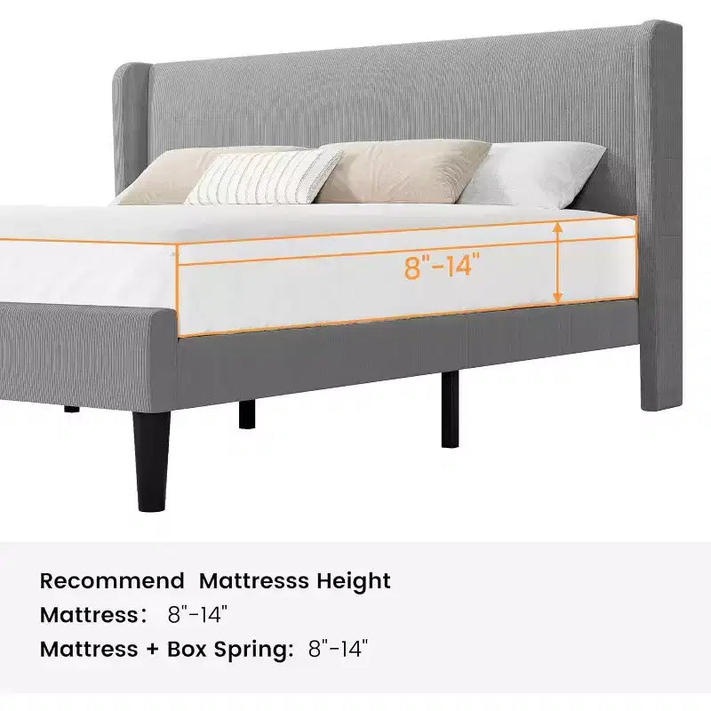 Base de cama King con cabecero alado, cama tipo plataforma tapizada en terciopelo, no necesita somier, soporte de listones de madera, sin ruidos, fácil montaje