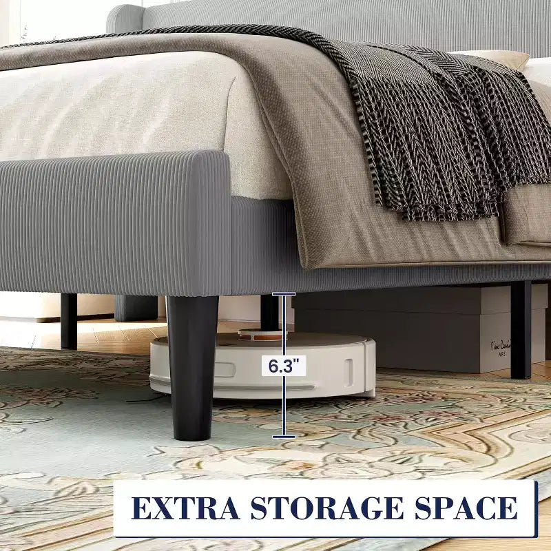 Base de cama King con cabecero alado, cama tipo plataforma tapizada en terciopelo, no necesita somier, soporte de listones de madera, sin ruidos, fácil montaje